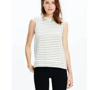 Madewell Striped Sleeveless Mock Neck Tank Top Linen Blend Women's Size XS